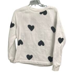 Loft Heart Sweatshirt Pullover Heart Print White Black Mod Size Small Plush